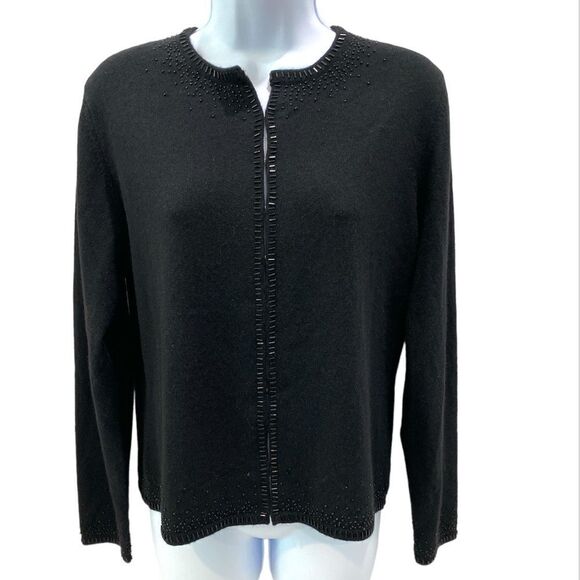 Valerie Stevens Black Cashmere Beaded Cardigan Sweater Size Medium - Picture 8 of 13